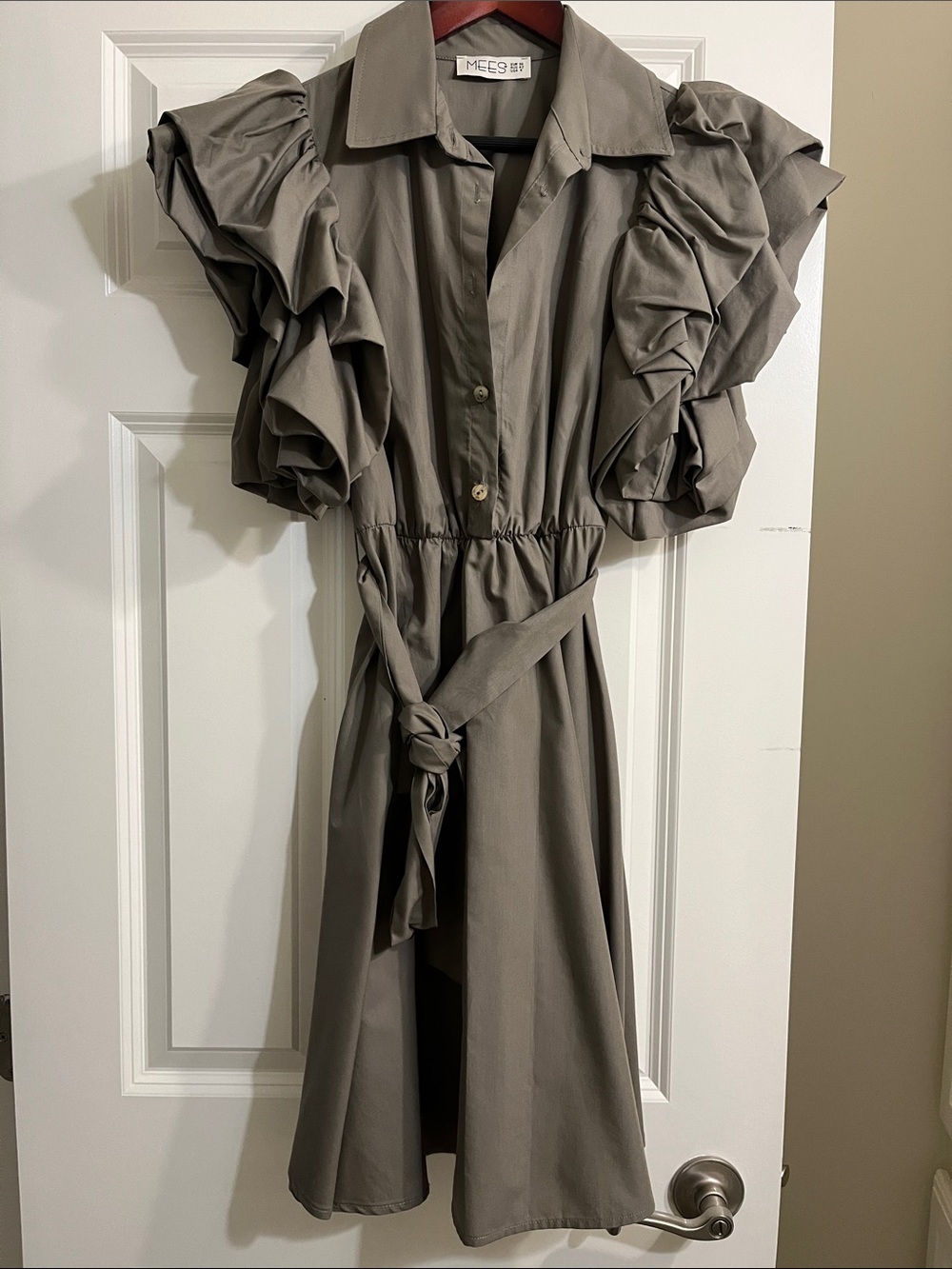 MEES Puff Sleeve Shirt Dress in Taupe